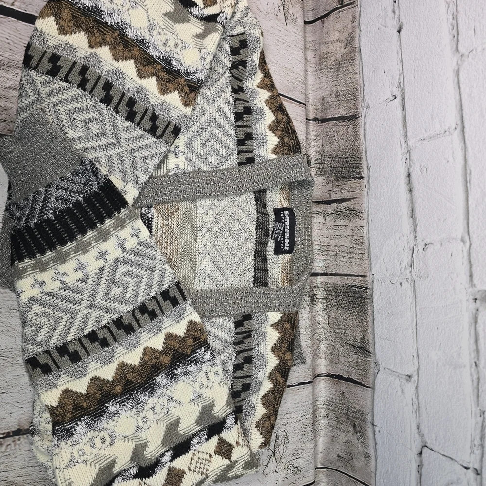 VINTAGE EXPRESSIONS INTERNATIONAL CARDIGAN SWEATER STRIPED GRANDPA MENS SIZE MED - Picture 9 of 10